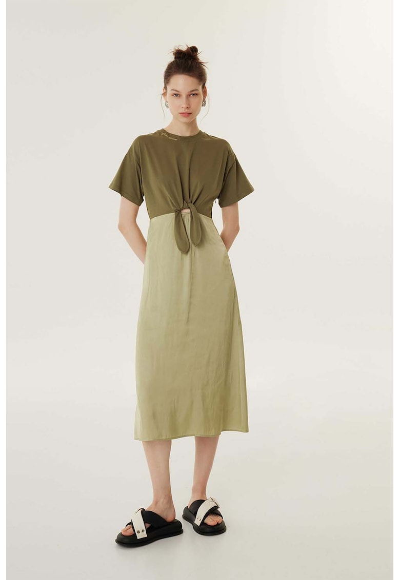 Rochie midi cu detaliu innodat - Kaki/Verde masliniu