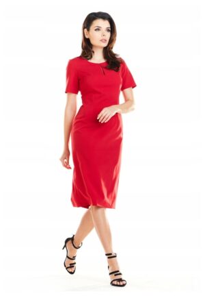 Rochie eleganta mulata midi cu decupaj la decolteu si maneci scurte - - Rosu