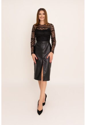 Rochie cu model 2 in 1 si garnituri din dantela Myra - Negru
