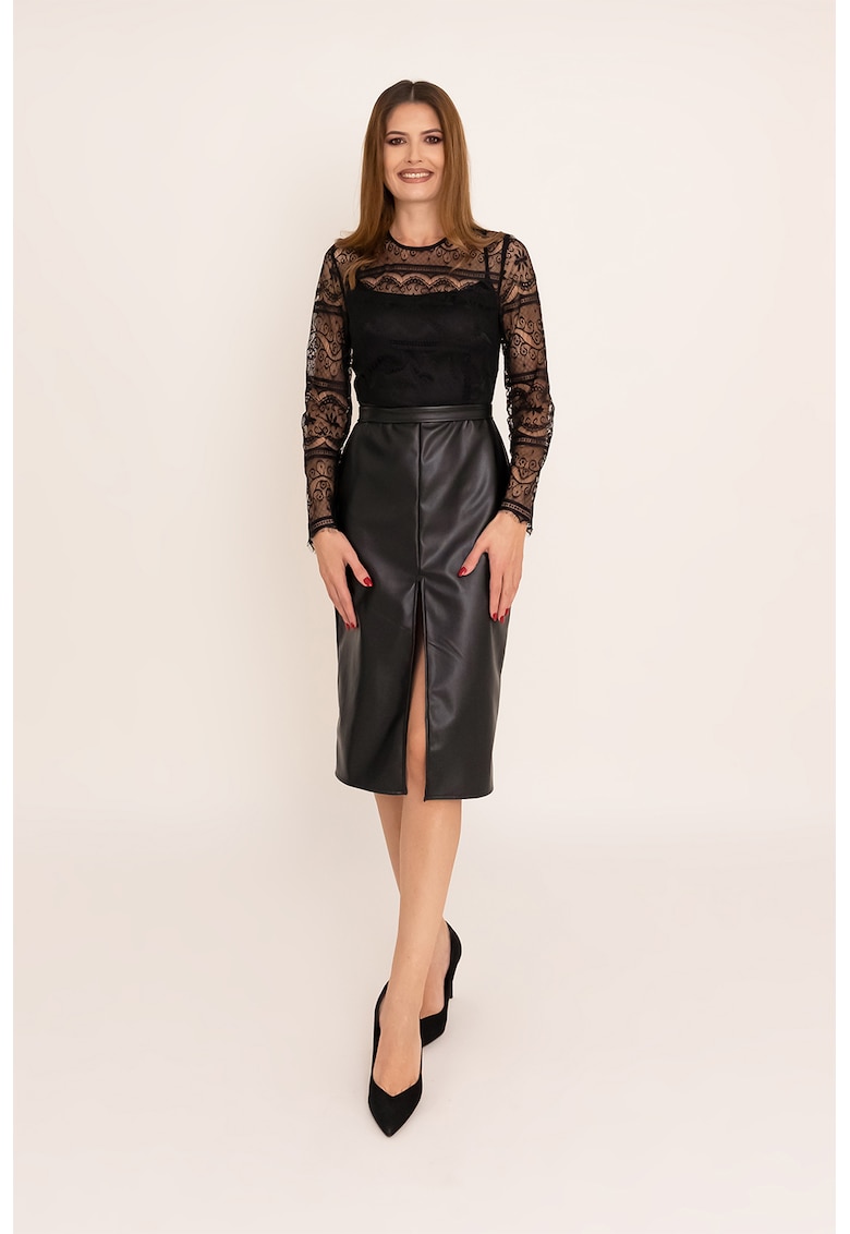 Rochie cu model 2 in 1 si garnituri din dantela Myra - Negru