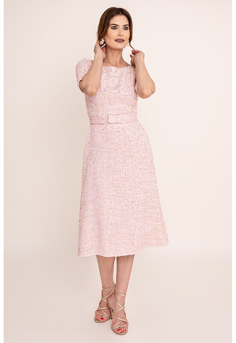 Rochie midi cu maneci medi Aida - Alb/Roz deschis
