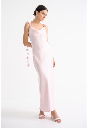 Rochie furou cu aplicatii florale 3D - Roz pal