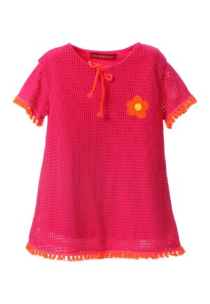 Rochie de bumbac cu aspect crosetat - Fucsia