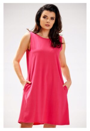 Rochie trapez lejera cu spatele gol - - Fucsia