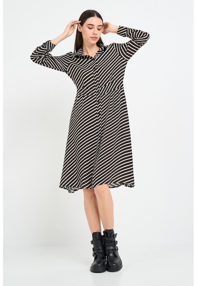 Rochie midi in dungi - Alb/Negru/Galben