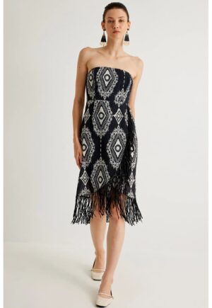 Rochie midi evazata - Negru/Alb murdar
