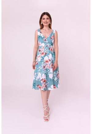 Rochie midi Morning Petals - Alb/Albastru lavanda