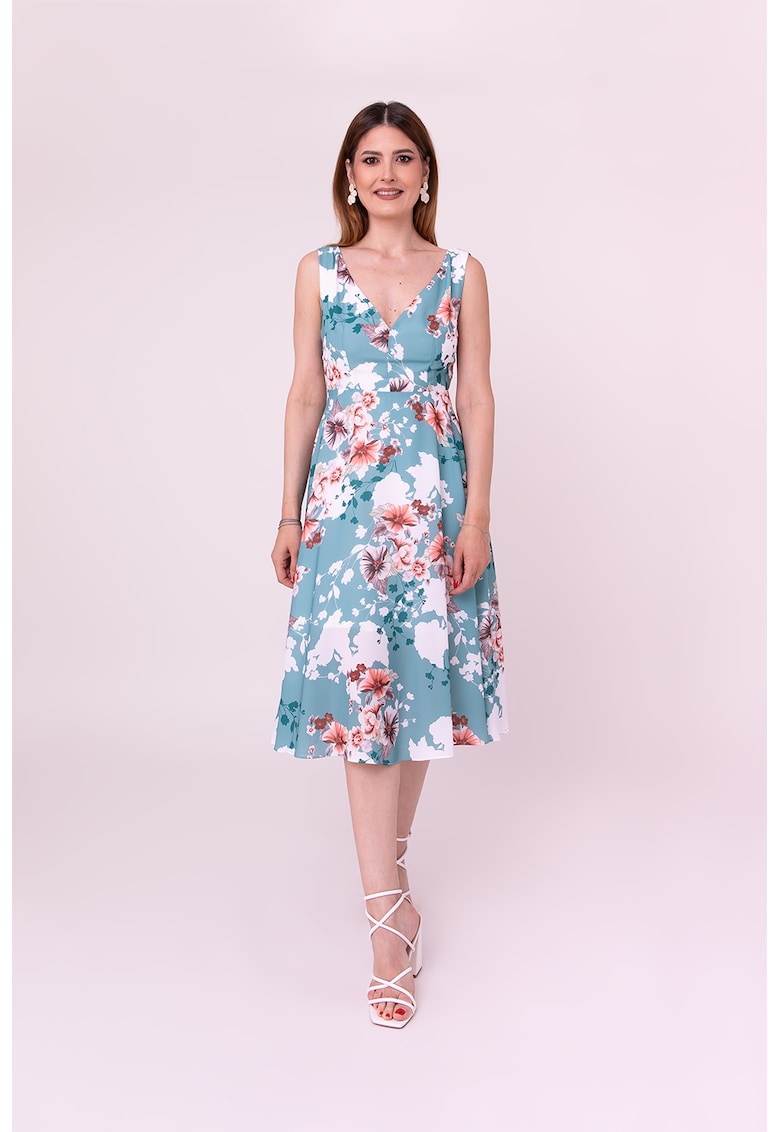 Rochie midi Morning Petals - Alb/Albastru lavanda