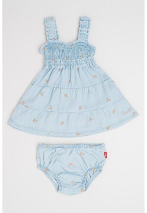 Set de boxeri si rochie denim din lyocell - 2 Piese - Verde/Portocaliu/Albastru deschis