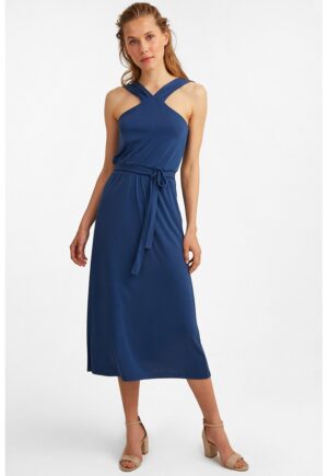 Rochie midi halter - Albastru inchis