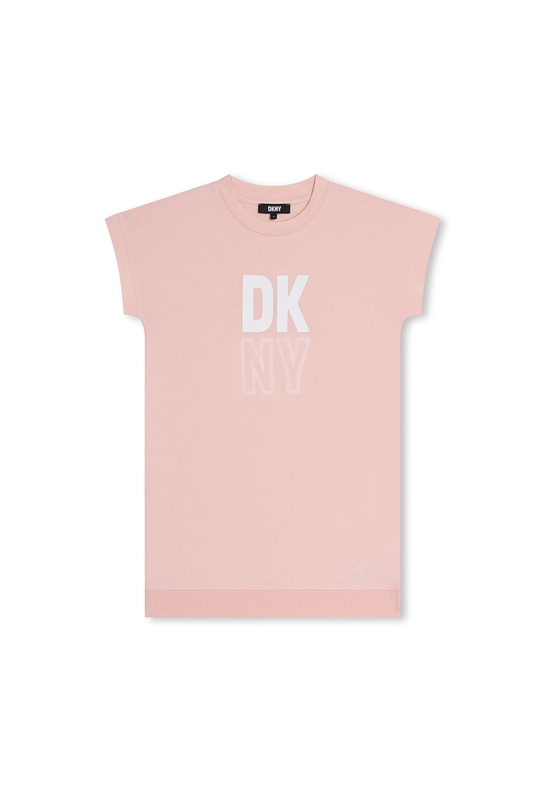 Rochie-tricou cu imprimeu logo - Roz prafuit