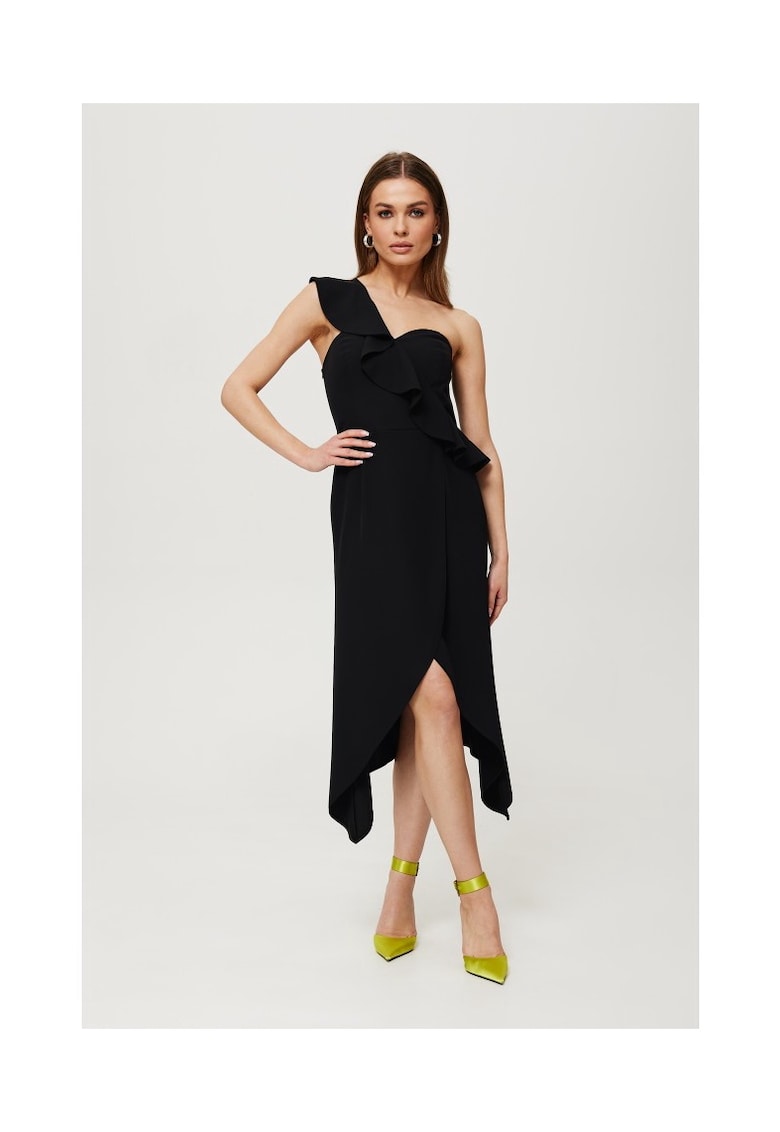 Rochie dama - maxi cu croiala la picior - Poliester - Albastru - Negru