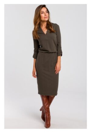Rochie tricotata cu decolteu - olive -