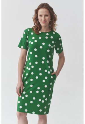 Rochie dreapta cu buzunare laterale - Verde/Alb optic