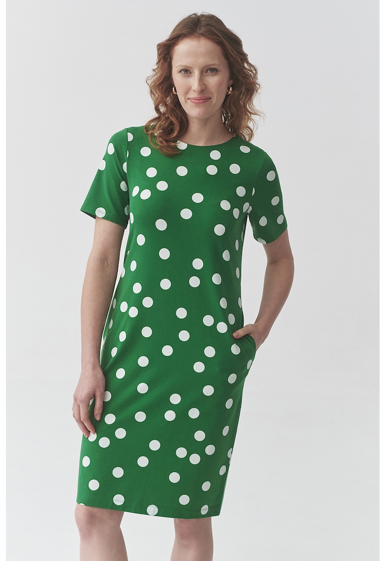 Rochie dreapta cu buzunare laterale - Verde/Alb optic