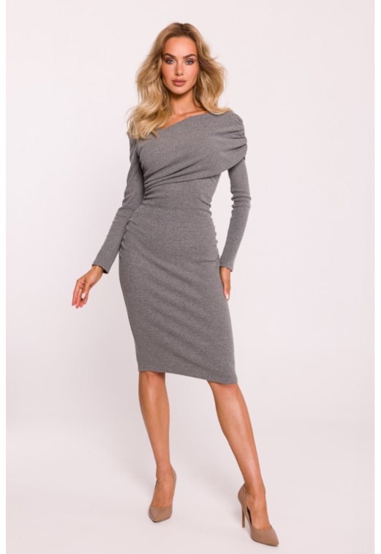 Rochie-creion cu drapaje si decolteu pe un umar -