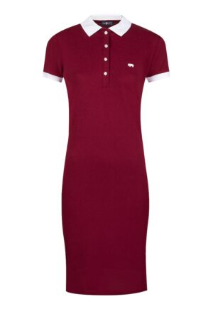 Rochie polo din amestec de bumbac - Visiniu/Alb optic