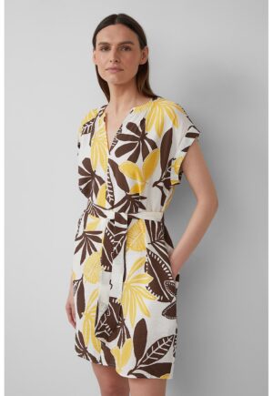 Rochie lejera cu cordon asortat - Alb/Maro/Galben