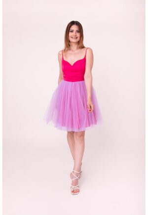 Rochie scurta evazata cu funda pe partea din spate Bloom - Fucsia/Lila
