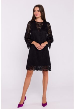 Rochie dantelata in doua straturi - tip trapez - Negru