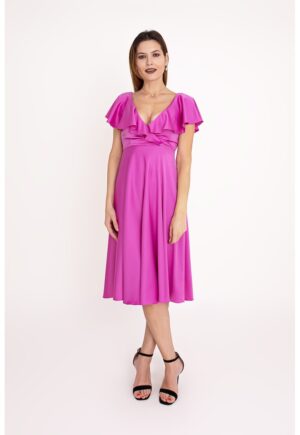 Rochie evazata cu volane Nova - Fucsia