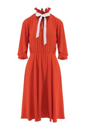 Rochie midi evazata cu funda din panglici - Portocaliu