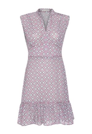 Rochie cu model si imprimeu grafic - Roz somon/Albastru glaciar