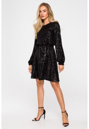 Rochie din paiete cu maneci bufante - - Negru