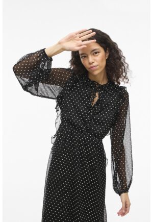 Rochie midi cu croiala A si buline - Negru