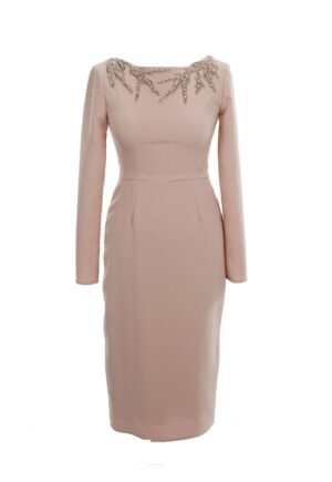Rochie midi cu broderie AZALEE - Roz pudrat