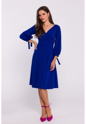 Rochie evazata cu maneci legate - Albastru royal