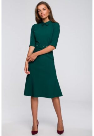 Rochie evazata cu curea - - Verde