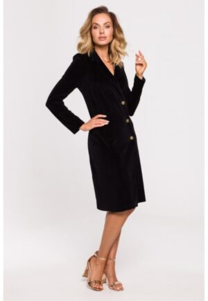 Rochie sacou din velur cu deschidere la spate - - Negru
