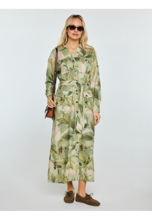 Rochie midi -  Jala 301 - design floral - verde - in si viscoza