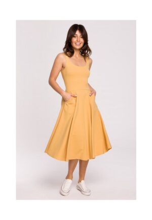 Rochie evazata cu bretele subtiri - Miere