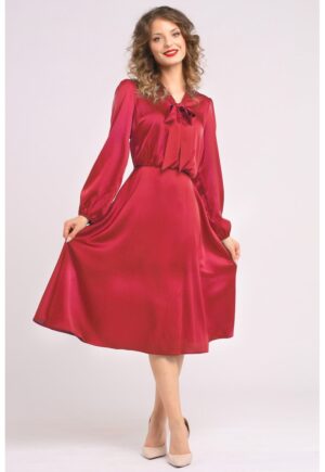 Rochie din satin cu funda din panglici - Rosu