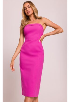 Rochie tip creion cu bretele detasabile - - Roz