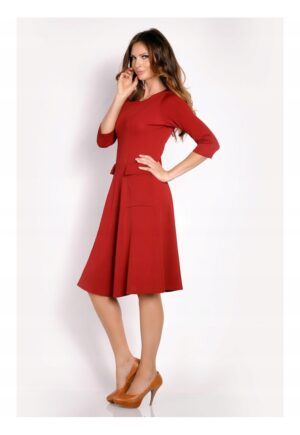 Rochie Dama -  L012 - Midi - Croiala Simpla Eleganta - Maneci 3/4 - Fason Clasic - Tesatura Confortabila cu Elastan - Ideala Birou si Ocazii Speciale - Bordeaux - Marime