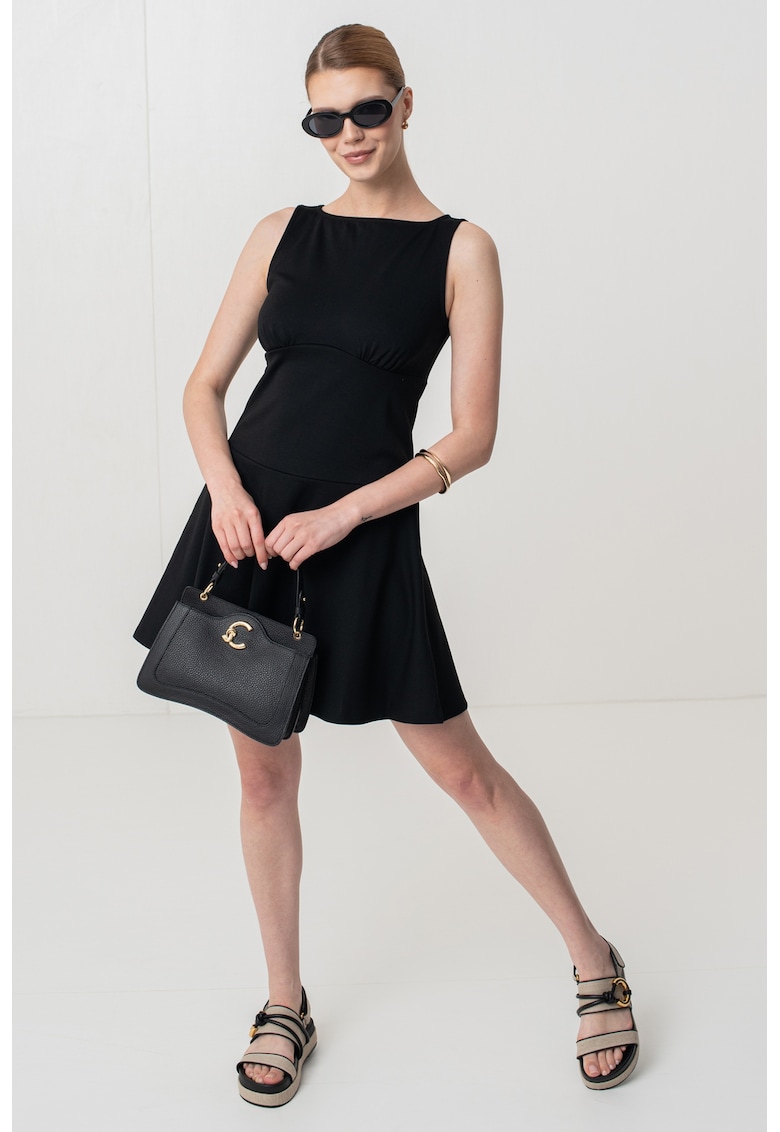 Rochie mini evazata cu decolteu barcuta - Negru