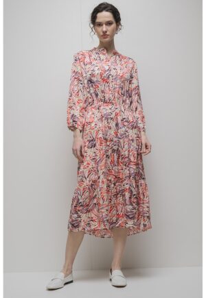 Rochie evazata cu mode abstract - Violet/Kaki/Roz