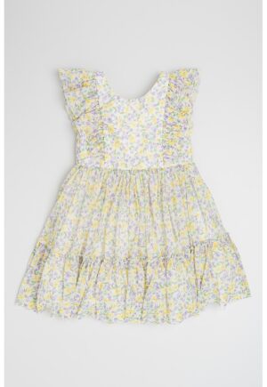 Rochie cu model floral - fara maneci - Alb/Galben/Verde deschis