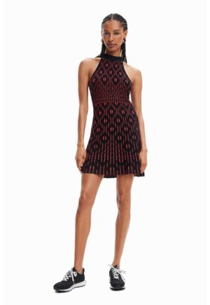 Rochie fara maneci cu model geometric - Negru