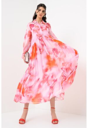 Rochie lunga cu croiala lejera - Coral/Roz deschis