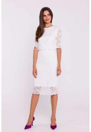 Rochie dantelata cu partea de sus dubla - Ecru