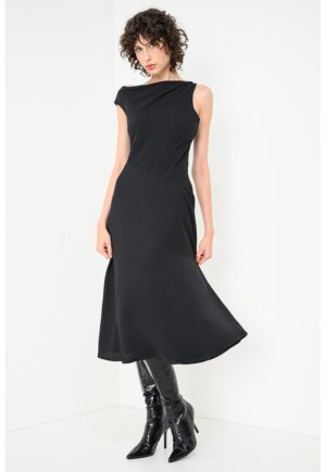 Rochie midi cu decolteu pe un umar Crepe - Negru