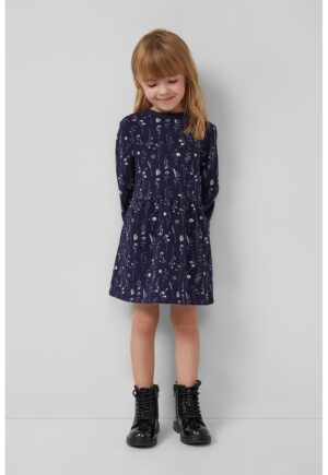 Rochie cu decolteu la baza gatului si model floral - Lila/Albastru indigo