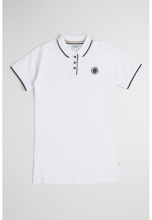 Rochie polo din amestec de bumbac - Alb optic/Bleumarin