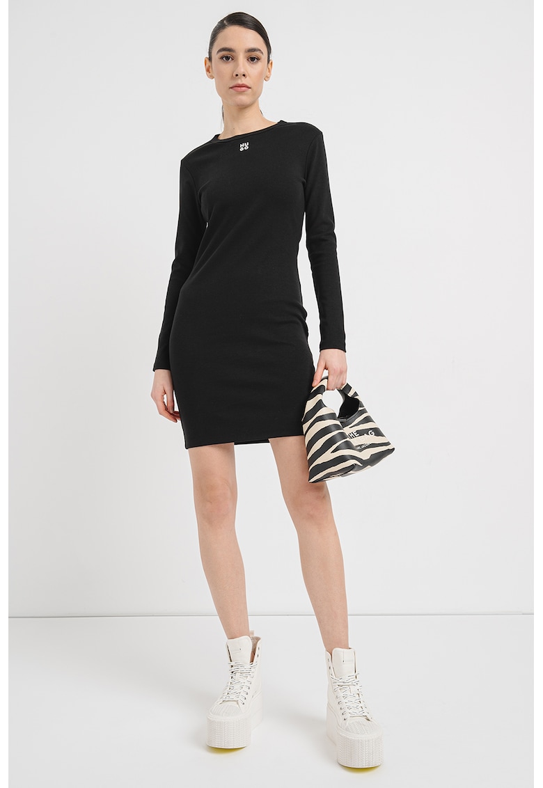 Rochie de bumbac cu maneci lungi - Negru