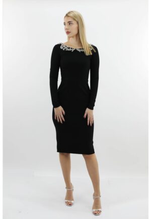 Rochie midi cu broderie AZALEE - Negru