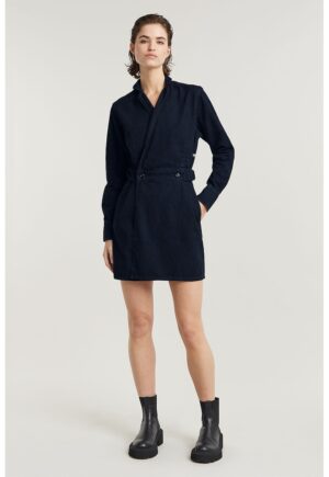 Rochie din denim cu maneci lungi si model petrecut - Bleumarin